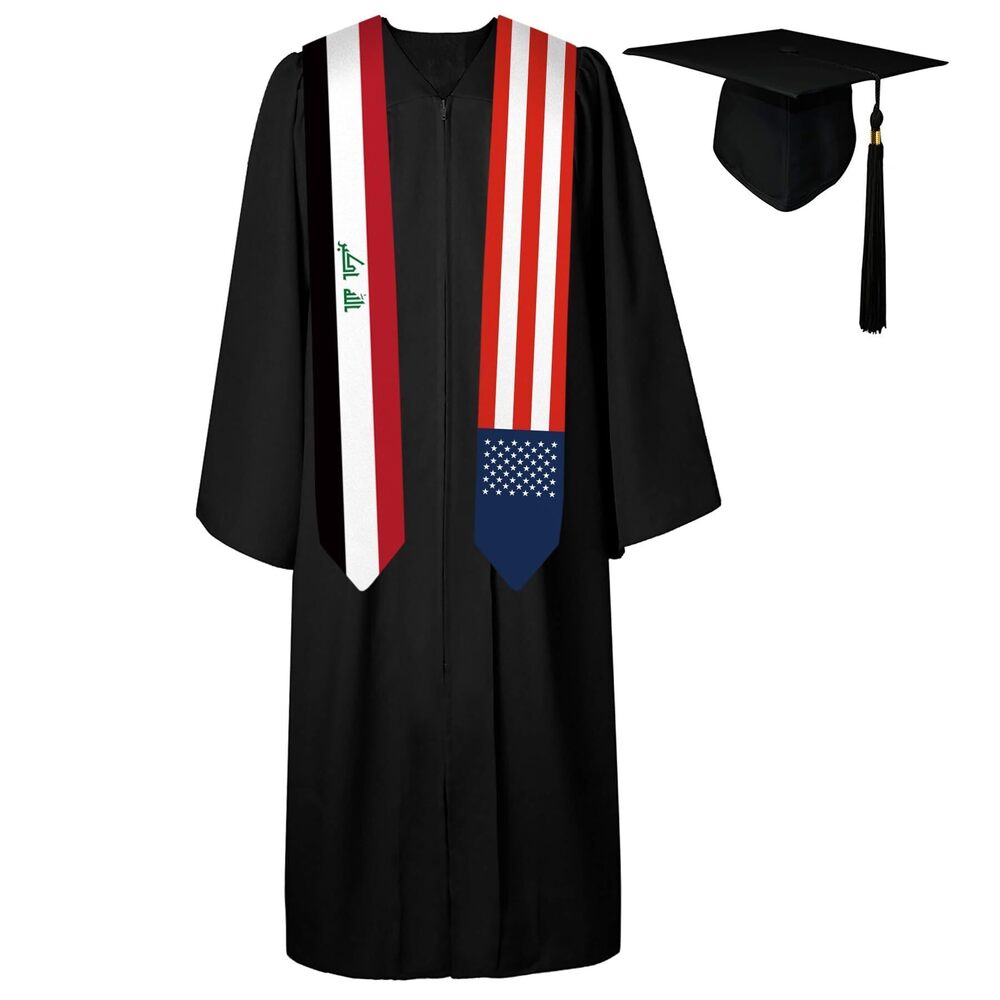1520 72 Inch Iraq Flag and USA Flag Graduation Sash Unisex Adults
